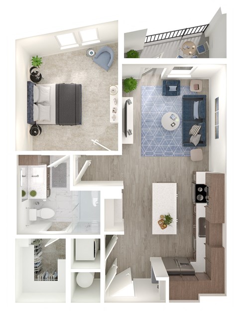 a floor plan of a bedroom with a bathroom and a living room